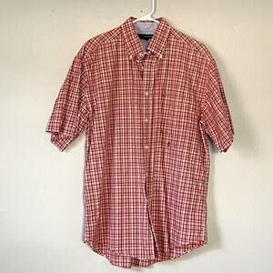 Tommy Hilfiger Shirt Adult Size Large Red Plaid Button Down Short Sleeve Preppy